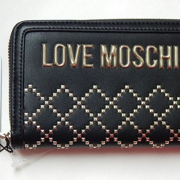 NWT Love Moschino Quilted and Studded Portafogli Pu Nero Wallet, Large - Picture 11 of 12